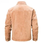 Vue de dos du blouson cuir homme chic en daim marron, coupe droite et finition soignée.