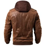Vue de dos de la veste en cuir marron pour homme, matière souple et résistante.