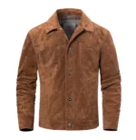 Blouson en cuir homme marron foncé, veste classique et élégante, style intemporel.