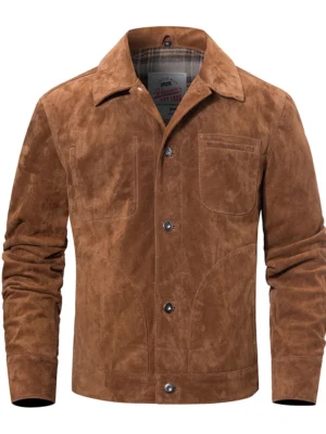 Blouson en cuir homme marron foncé, veste classique et élégante, style intemporel.