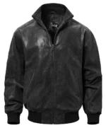 Veste bombardier noire pour homme, finition suédée, style épuré, essentielle hiver.