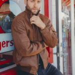 Manteau bombardier homme marron, design polyvalent, parfait pour la mi-saison.