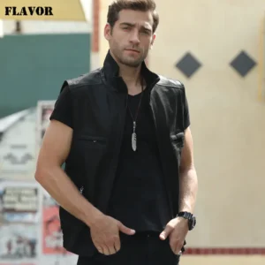 Acheter gilet cuir homme biker col montant : pièce essentielle pour les passionnés de mode et de moto.