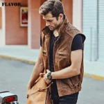 Accessoire mode : gilet cuir homme biker col montant, essence de la liberté sur deux roues.