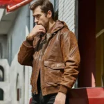 Blouson homme en cuir véritable couleur cognac avec capuche, un essentiel de la garde-robe.