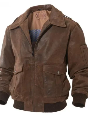 Blouson aviateur en cuir marron vieilli pour homme, parfait pour un look intemporel.
