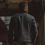 Manteau en cuir noir homme, style blouson pilote avec doublure