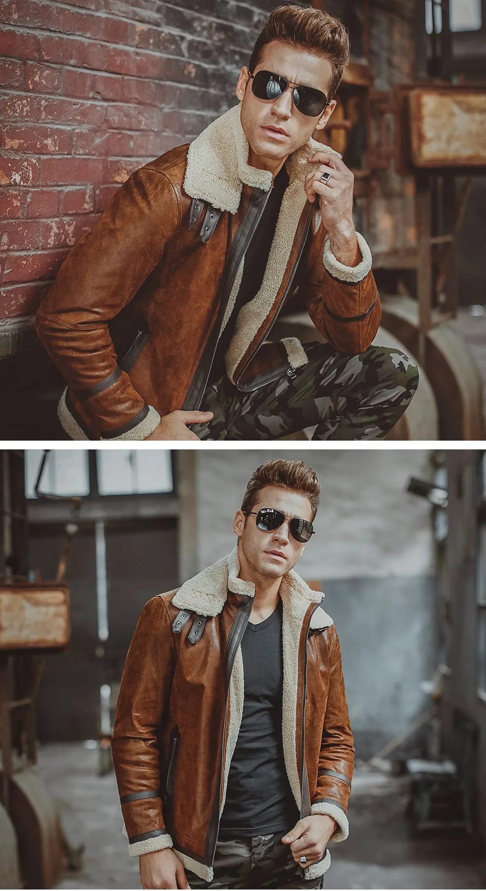 Blouson aviateur homme en peau retournée, style chic et classe, idéal pour automne hiver.