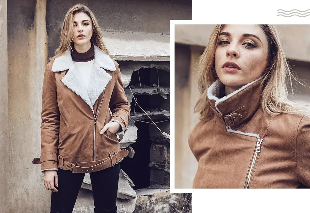 Veste perfecto femme marron, look stylé et confortable, avec un col montant douillet, parfait pour la garde-robe automne-hiver.