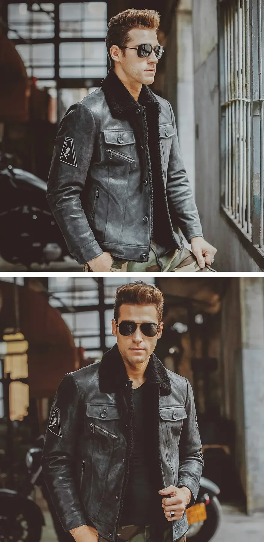 Blouson aviateur en cuir homme avec col fourrure