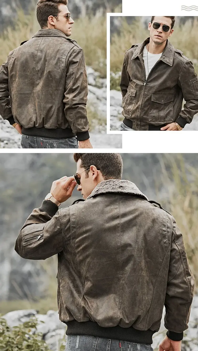 Veste cuir homme aspect vieilli, portée par un modèle élégant, style classique et tendance.
