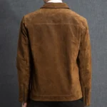 Blouson homme aspect velours marron, vue de dos, avec fermetures éclair aux poignets pour un look tendance.