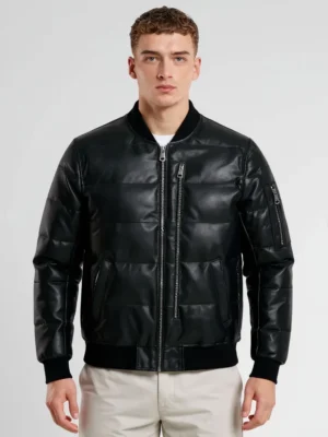 Perfecto moto homme matelassé noir, blouson en cuir véritable avec finitions soignées, idéal pour un look tendance.