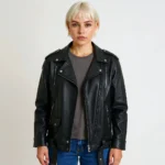Perfecto femme oversize noir en cuir, modèle élégant et moderne pour un look tendance.